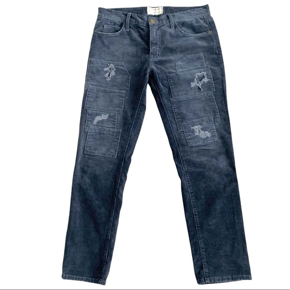 Current / Elliott The Fling Steel Blue Navy Rip + Repaired Corduroys - Picture 1 of 8